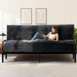 10" Futon Mattress Queen Size,Futons Sofa Couch Bed with Straps, Thick Corduroy Floor Mattress for Adults, Roll Up Folding Mattress Shredded Foam Filling, Medium Firm (Black, Queen) - Image 2