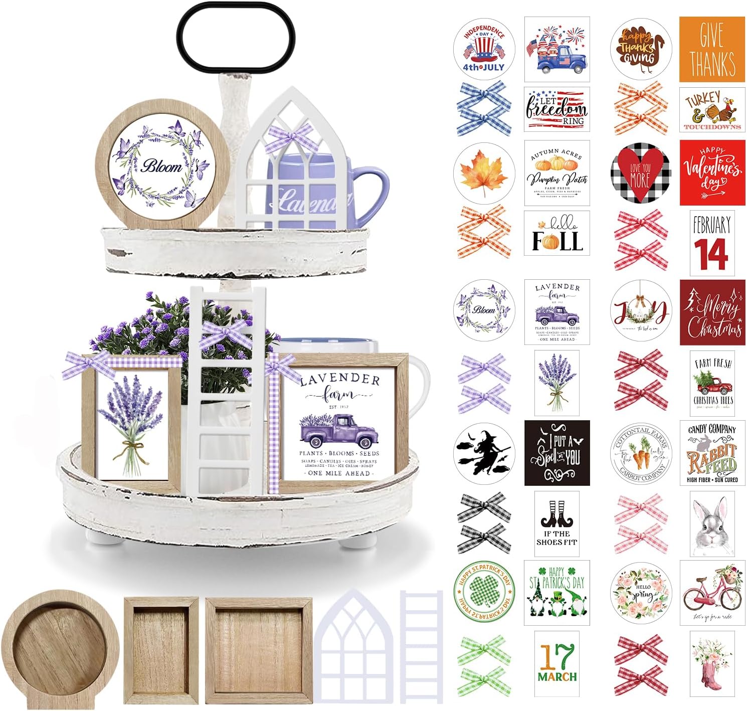 10 Themes Interchangeable Seasonal Decor Set - Rustic Farmhouse Spring Tiered Tray Decorations, Perfect for Holiday Decor, Lavender Decor Spring Decorations for Home Easter Decorations - Image 2