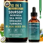 10-in-1 Soursop Bitters Liquid Drops | Daily Gut, Immune & Detox Support with Sea Moss, Moringa, Black Seed Oil, Turmeric, Ashwagandha, VC, VD | 2 Fl Oz | Non-GMO Vegan - Image 2