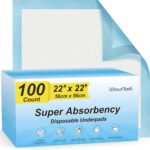 100 Count 22” x 22” Super Absorbency Disposable Underpads, Leakproof Quick Drying Disposable Pads for Baby, Puppy and Adults, Puppy Pads, Cat Pee Pads for Dogs, Potty Puppy Training Pads - Image 2