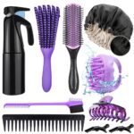 10Pcs Natural Hair Detangling Brush Set with Sleep Bonnet for Curly, Afro, African Black 3a to 4c Hair - Faster Detangling on Wash Days - Image 2