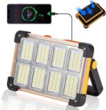 120W Solar Rechargeable Work Light, 144 LED 10000LM Portable Flood Light with Stand, IP66 Waterproof 4 Modes LED Job Site Lighting Flashlights for Mechanic Camping Fishing Car Repair - Image 2