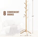 Haddockway Wooden Coat Rack Stand with 8 Hooks New Zealand Pine 3 Adjustable Coat Standing Tree Easy Assembly for Coats, Hats, Scarves and Handbags for Entryway, Hallway, Bedroom, Office - Image 3