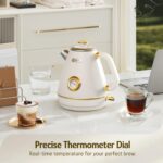 Hazel Quinn Retro Electric Kettle - 1.7 Liters / 57.5 Ounces Tea Kettle with Thermometer, All Stainless Steel, 1200 Watts Fast Boiling, BPA-free, Cordless, Automatic Shut Off - Pearl White - Image 4