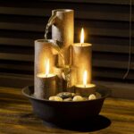 Alpine Corporation WCT202 Indoor Tabletop Tiered Water Fountain Featuring 3 Candles for Desktop and Table, 11", Brown - Image 5