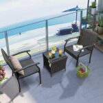 Tangkula 3 Pieces Patio Wicker Chair Set, Waterproof All Weather Resistant Heavy Duty Outdoor Conversation Set with Quick Dry Foam Seating, for Poolside, Backyard, Garden (Mix Brown) - Image 4