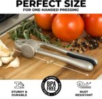 Zulay Kitchen Premium Garlic Press Set - Rust Proof Professional Garlic Mincer Tool - Easy-Squeeze, Easy-Clean with Soft, Ergonomic Handle - Silicone Garlic Peeler & Brush (Silver) - Image 3