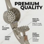 Zulay Kitchen Premium Garlic Press Set - Rust Proof Professional Garlic Mincer Tool - Easy-Squeeze, Easy-Clean with Soft, Ergonomic Handle - Silicone Garlic Peeler & Brush (Silver) - Image 4