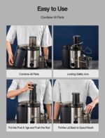 Qcen Juicer Machine, 500W Centrifugal Juicer Extractor with Wide Mouth 3” Feed Chute for Fruit Vegetable, Easy to Clean, Stainless Steel, BPA-free (Black) - Image 6