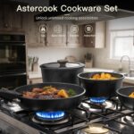 Astercook 21 Pcs Pots and Pans Set Non Stick, Ceramic Cookware Set Detachable Handle, RV Kitchen Cooking Set Removable Handles, Oven Safe, Induction Ready, Stackable, Black, Mothers Day Gifts - Image 3