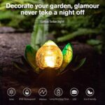AIINY Solar Light Outdoor(2Pack), Art Crackle Globe Glass Lotus Decoration, Solar LED Waterproof Blue Metal Flower Lights for Patio,Lawn,Walkway,Tabletop - Image 3