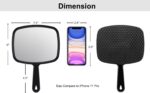 PROTECLE Hand Mirror, 10.3" L x 7.4" W Salon Barber Hairdressing Handheld Mirror with Handle, Square Black - Image 3