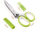 Herb Scissors, X-Chef Multipurpose 5 Blade Kitchen Herb Shears Herb Cutter with Safety Cover and Cleaning Comb for Chopping Basil Chive Parsley (Green) - Image 3
