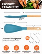 Cooking Spoon for Nonstick Cookwares, Great for Cooking and Serving Sturdy BPA-Free Matte Silicone, Wood Handle Spoon for Mixing, Scoop, and Scrape (Khaki & Turquoise, 11.4 inch) - Image 3