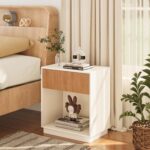 Fluted Nightstands Set of 2, Modern Bedside Table with Drawer and Storage Shelf, Wood End Table Mid Century Night Stands for Bedroom Living Room Sofa Couch Office (White+Oak) - Image 4