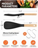Cooking Spoon for Nonstick Cookwares, Great for Cooking and Serving Sturdy BPA-Free Matte Silicone, Wood Handle Spoon for Mixing, Scoop, and Scrape (Black & Red, 11.4 inch) - Image 3