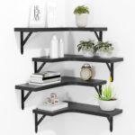 ROMGUAR CRAFT Corner Floating Shelves Wall Mounted Set of 4, Rustic Wood Storage Display Shelves for Home Decor, Bathroom, Kitchen, Bedroom, Living Room, Office (Black) - Image 2