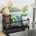 Cisily Sponge Holder for Kitchen Sink, Sink Caddy Organizer with High Brush Holder, Kitchen Countertop Organizers and Storage Essentials, Rustproof 304 Stainless Steel (Black, 9.25″) - Image 2
