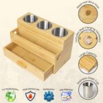 Harzen Brothers Hair Tool Organizer- Bamboo, Blow Dryer Holder, Bathroom Countertop, Vanity Caddy Storage Stand for Accessories, Makeup, Toiletries - Image 4