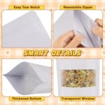 Jetmore 50 Pcs Smell Proof Bag, Reusable Snack Bags with Frosted Clear Window, Resealable Bags Various Sizes, Small Treat Bag, Stand Up Pouches for Candy, Nuts, Spice, Sample, Product, Trail Mix - Image 6