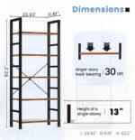 DUMOS 5 Tiers Bookshelf, Classical Modern Book Shelf, Tall Display Shelves in Living Room/Home/Office, Storage Organizer for CDs/Books/Movies, Rustic Brown - Image 4