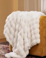 Ultra Soft Cozy Faux Fur Throw Blanket, Fuzzy Plush Thick Bubble Blanket, Luxury Fluffy Blanket for Couch, Sofa, Bedroom, and Living Room, 50x60 Inches, Cream White - Image 3