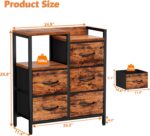 Furnulem 5 Drawer Rustic Brown Dressers for Bedroom 2 Tier Shelf Storage Small Fabric Dresser for Closet Sturdy Metal Frame Modern Style Storage Cabinets Organization Units for Hallway Rooms - Image 4