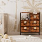 Furnulem 5 Drawer Rustic Brown Dressers for Bedroom 2 Tier Shelf Storage Small Fabric Dresser for Closet Sturdy Metal Frame Modern Style Storage Cabinets Organization Units for Hallway Rooms - Image 5