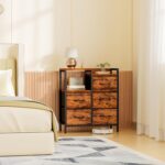 Furnulem 5 Drawer Rustic Brown Dressers for Bedroom 2 Tier Shelf Storage Small Fabric Dresser for Closet Sturdy Metal Frame Modern Style Storage Cabinets Organization Units for Hallway Rooms - Image 6