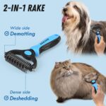 Docrok Pet Grooming Combo - Blue Deshedding Brush with Metal Comb for Detangling and Dematting Long, Matted Fur on Cats and Dogs - Image 3