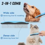 Docrok Pet Grooming Combo - Blue Deshedding Brush with Metal Comb for Detangling and Dematting Long, Matted Fur on Cats and Dogs - Image 4