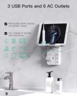 Wall Outlet Extender with Surge Protector, 6 AC Outlets, Shelf, 2 USB & USB C Charging Ports - Home & Dorm Plug Expander - Image 3