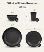 Quatish 24 Piece Plates and Bowls Sets for 6, Unbreakable Dinnerware Sets, Dish Set for Camping, Dishwasher Microwave Safe, Outdoor Kitchen and Apartment Dinning RV Essentials, Black - Image 3