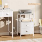 Furologee End Table with Charging Station, Nightstand with Fabric Drawers, Side Tables with USB Ports & Outlets, Night Stand with Storage Shelf & Hooks, for Living Room/Bedroom, White - Image 4