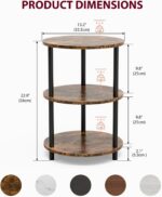 XBurmo Small Round Coffee Table - 3 Tier Design Accent Table, Narrow Side or Bedside Stand, Industrial Vintage Nightstand for Bedroom, Living Room, or Small Spaces, Rustic Brown - Image 3