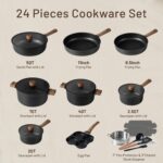 CAROTE 24Pcs Nonstick Kitchen Titanium Cookware Sets, Non stick Pots and Pans set, Induction Cookware Set Black - Image 3
