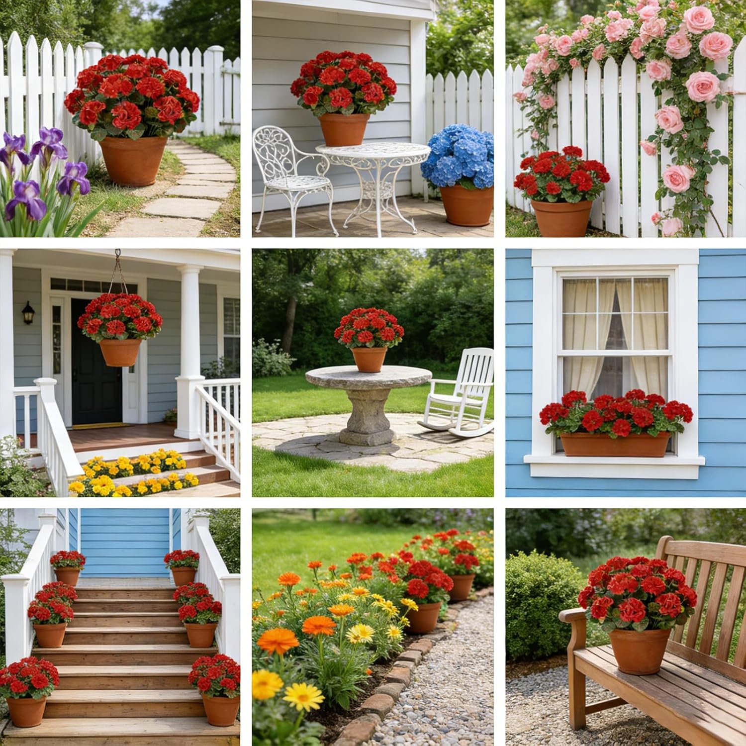 Artificial Flowers for Outdoors, 6 Bundles Realistic Silk Fake Red Geraniums, Faux Plastic Flowers for Outdoor Planters, Hanging Baskets, Window Boxes, Porch, Patio Decor - Image 4