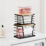 TIDIIABODE 2 Pack Stackable Storage Laundry Kitchen Organizers, Wall Mount Trash Bag Holder with Bamboo Top and Garbage Bag Dispenser No Drill - Image 4