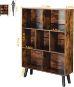 LEYAOYAO Cube Bookshelf 3 Tier Mid-Century Rustic Brown Modern Bookcase with Legs,Retro Wood Bookshelves Storage Organizer Shelf,Freestanding Open Book Shelves for Bedroom,Living Room,Office - Image 3