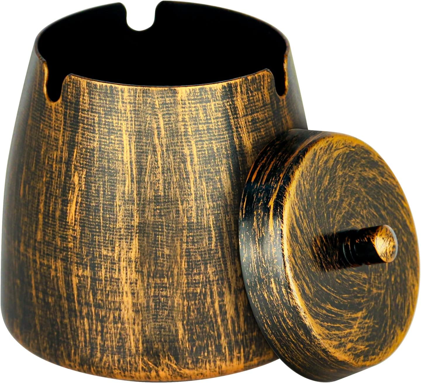 Small Retro Odorless Ashtray with Lid for Cigarettes Outdoor Rainproof,Metal Decorative Ashtray for Patio Outside Home Indoors Table Decor,Copper - Image 3
