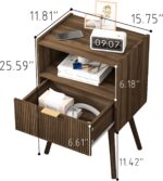 JOONEE Nightstand,Modern Bedside Table with Storage Drawer and Open Wood Shelf, for Living Room, Bedroom and Small Spaces, Accent Night Stand with Solid Wood Legs, Easy Assembly,Walnut Brown - Image 3
