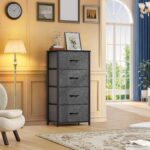 DWVO Storage Tower with 4 Drawers - Fabric Dresser, Organizer Unit for Bedroom, Living Room, Closets - Sturdy Steel Frame, Easy Pull Fabric Bins & Wooden Top - Image 5