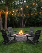 Folding Adirondack Chair, HDPE All-Weather Fire Pit Chairs, Plastic Adirondack Chairs with 2 Cup Holder, Outdoor Lawn Chair for Patio Garden (Black) - Image 3