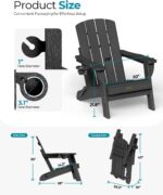 Folding Adirondack Chair, HDPE All-Weather Fire Pit Chairs, Plastic Adirondack Chairs with 2 Cup Holder, Outdoor Lawn Chair for Patio Garden (Black) - Image 4