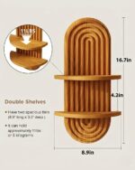 Bamworld Boho Wall Decor Brown Plant Wall Shelf Mid Century Modern Decor Hanging Plant Shelf 16.7in 2 Tier Wooden Floating Shelves for Home Bathroom Bedroom Living Room Office Holding Planter - Image 3
