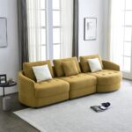113" Fabric Sofa,Mid Century L-Shape Couch with Support Pillow for Living Room,Apartment & Office,Dark Yellow(Right) - Image 3