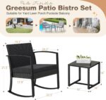 Greesum 3 Pieces Outdoor Furniture Set Patio Bistro Rocking Chairs with Glass Coffee Table for Pool Beach Backyard Balcony Porch Deck Garden, Black - Image 4