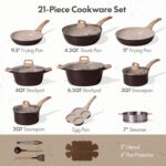CAROTE 21 PCS Ceramic Cookware Set, Pots and Pans Set Non Stick, Pot and Pan Set with Frying Pan, Induction Ready Cooking Set for Kitchen, PFOS/PFOA/PFAS Free, Brown - Image 3