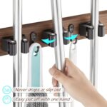 OUTNILI Mop and Broom Holder Wall Mount - Wood Broom Mop Hanger - Wall Mounted Garden Tool Rack Organizer for Closet Garage Laundry Room, Rustic Kitchen Decor With 4 Slots & 4 Hooks - Image 3