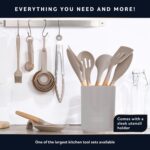 Home Hero Silicone Kitchen Utensils Set - Heat & Scratch Resistant Tools for Non-Stick Cookware - Beechwood Handles for Cool-Touch Grip - Holder with Hooks & Organizer Rack - 33 Pieces, Khaki - Image 4
